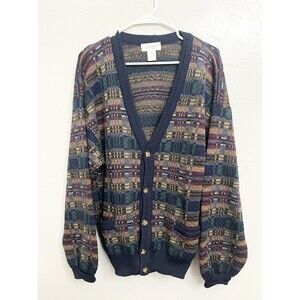 TRICOTS ST RAPHAEL MENS VINTAGE WOOL FAIR ISLE Cardigan SWEATER L Grandpacore